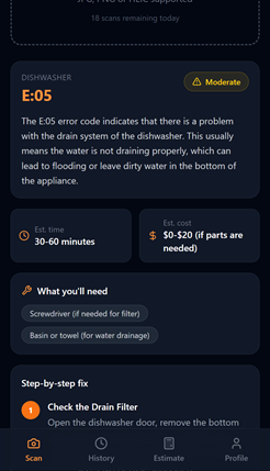 Fix My Beep app - analysing fault code
