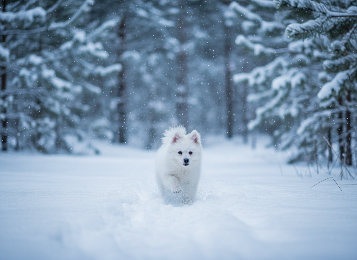Spitz puppy in snow
