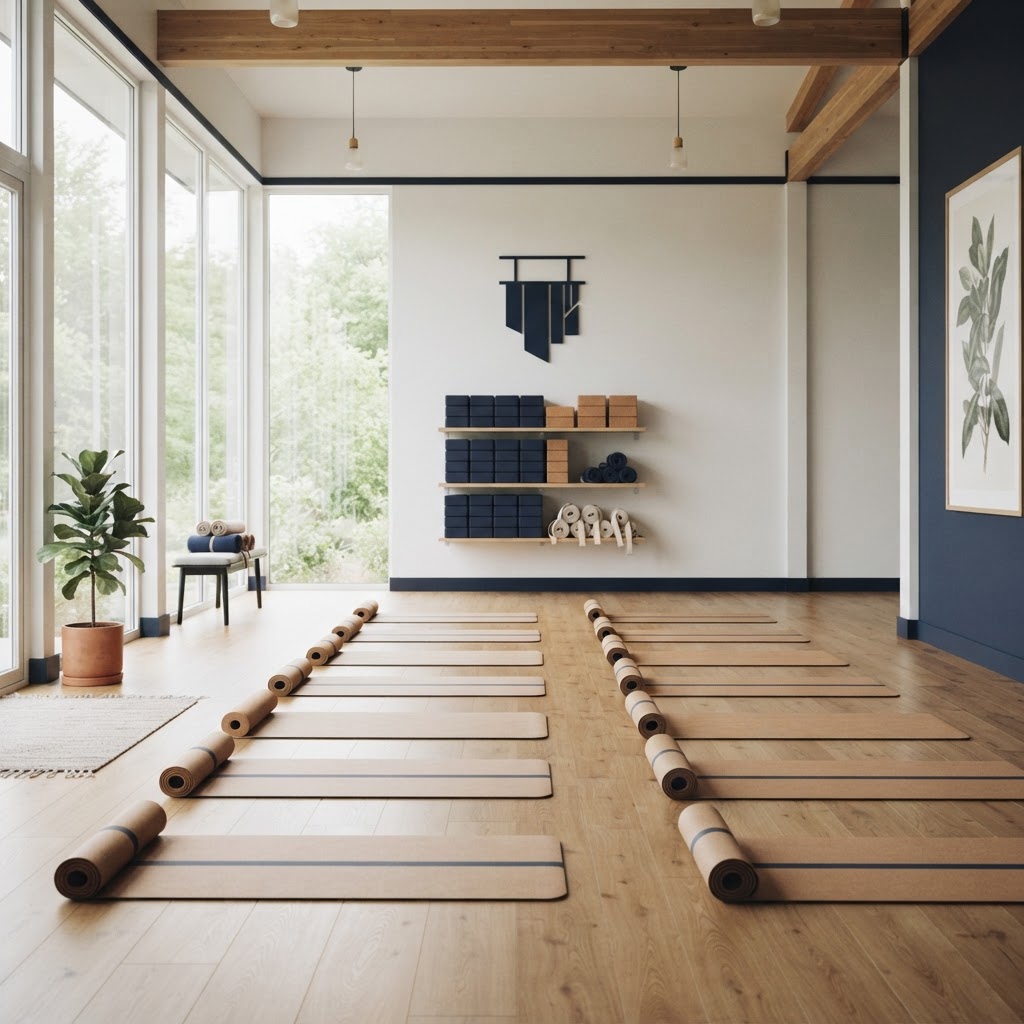 Yoga studio with mats and props