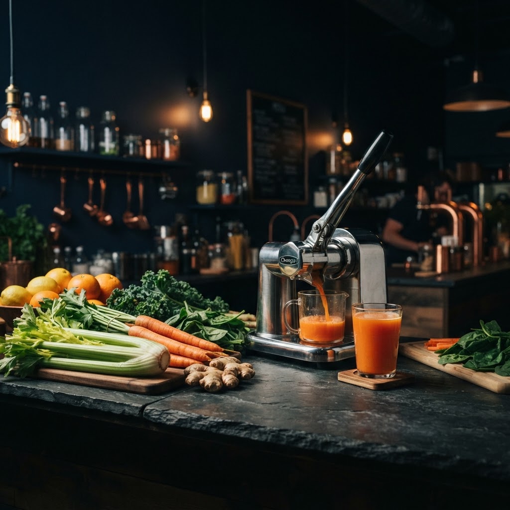 Juice bar prep station with fresh produce