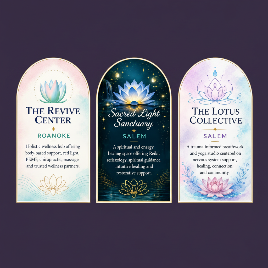 The Revive Center (Roanoke), Sacred Light Sanctuary (Salem), and The Lotus Collective (Salem) referral partners