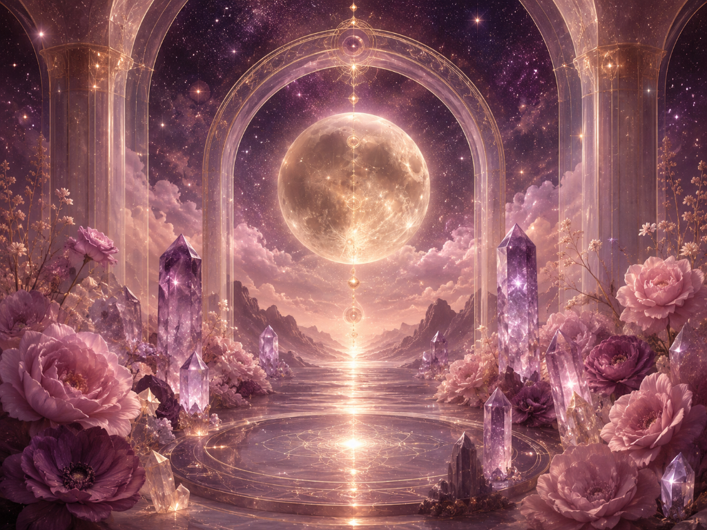 Crystal portal with moon — ceremony and shamanic journeying