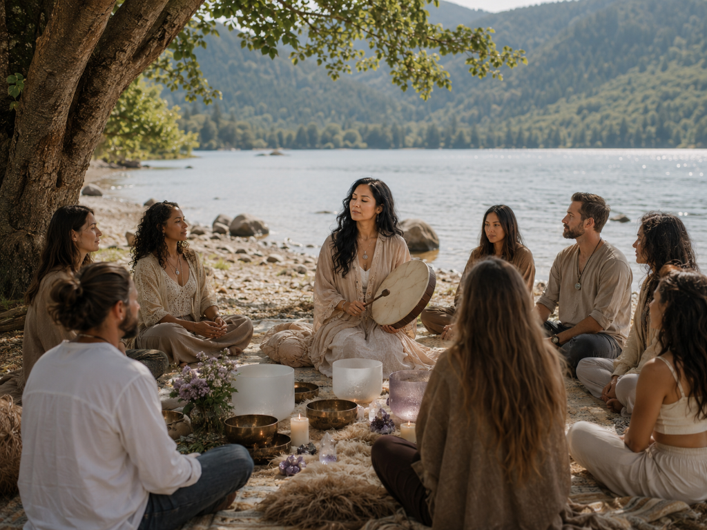 Shamanic journey circle group with men and women