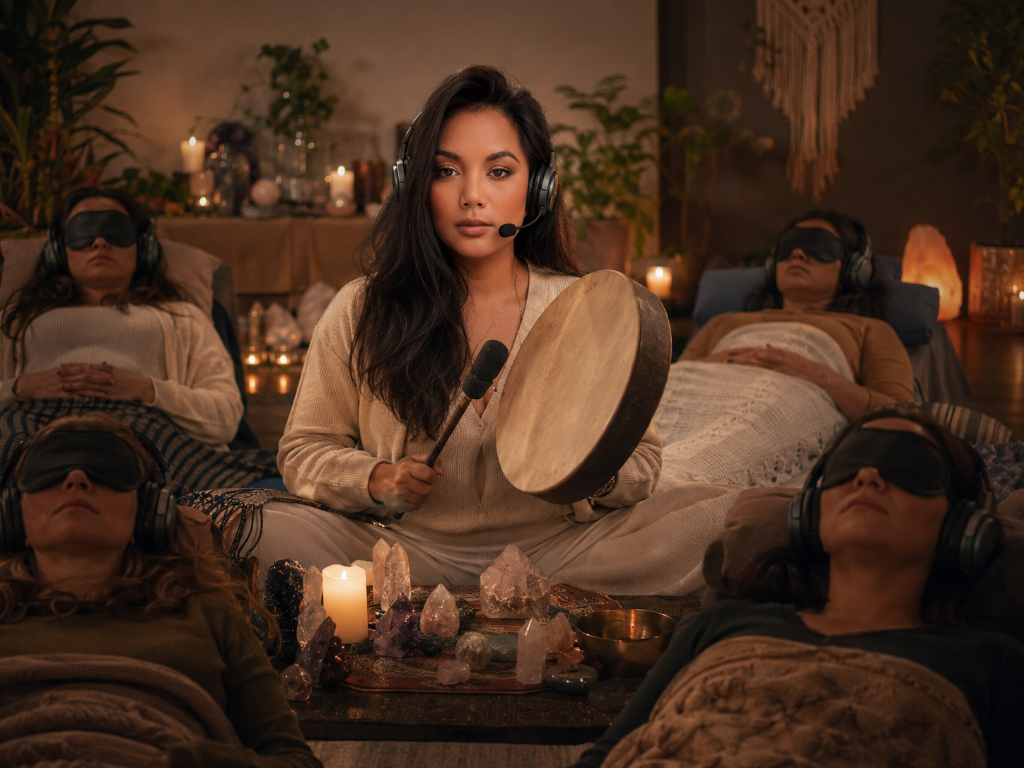 Shamanic journeying group ceremony with sound drum