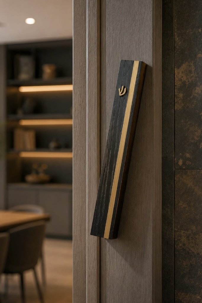 Cerused oak mezuzah with a light inlay