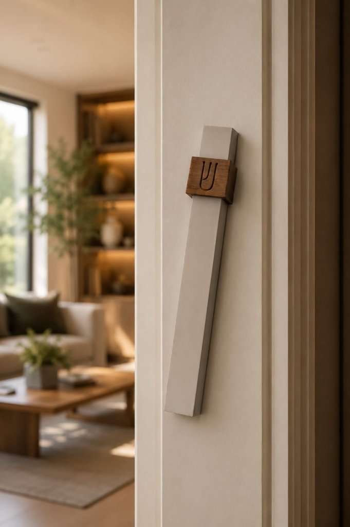 Walnut mezuzah with a carved Shin