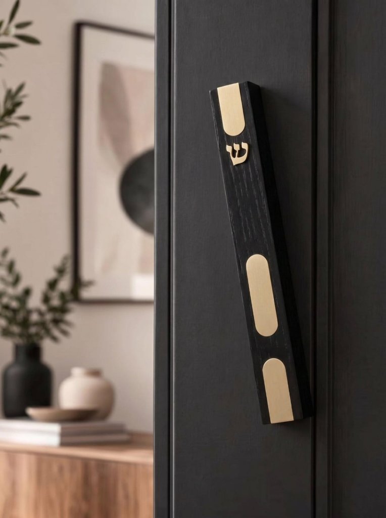 Cerused oak mezuzah with brass detail