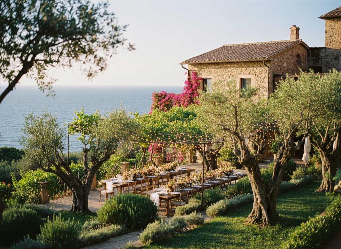 Italian coastal wedding venue at golden hour