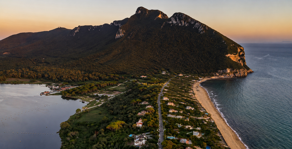 Sabaudia aerial view at golden hour