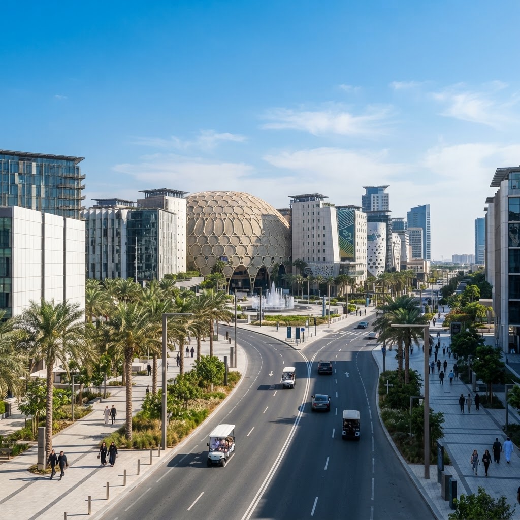 Dubai South Expo City modern district with wide boulevards