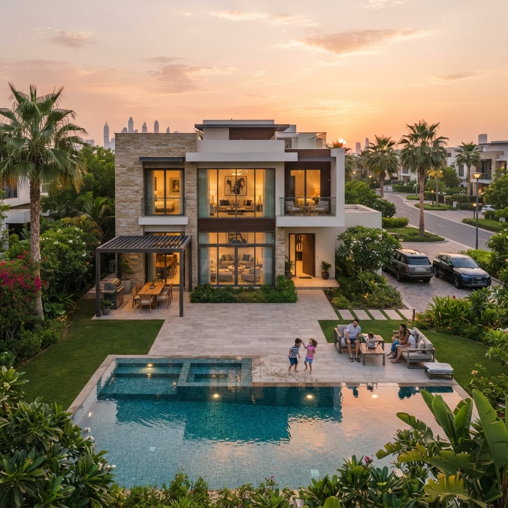 Modern Dubai family residential villa in a green community