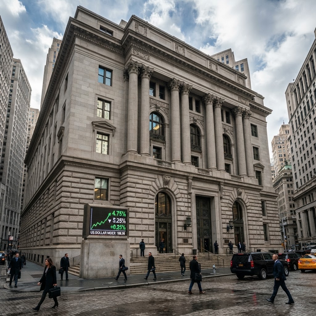 Central bank and interest rate concept with a classical bank building facade