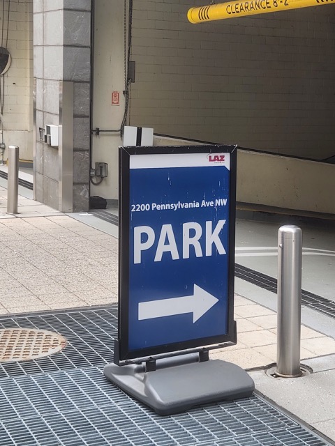 Parking sign for 2200 Pennsylvania Ave NW garage