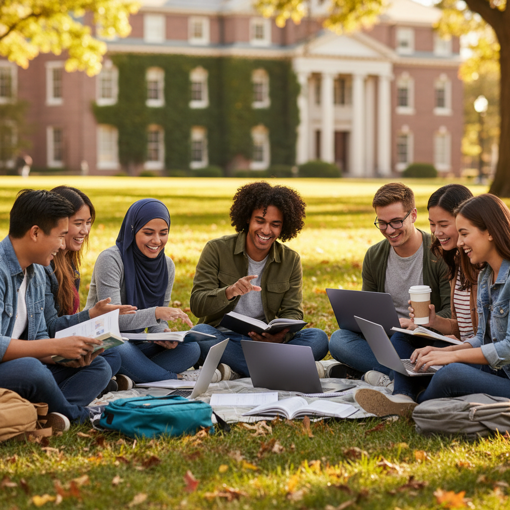 College students collaborating on campus