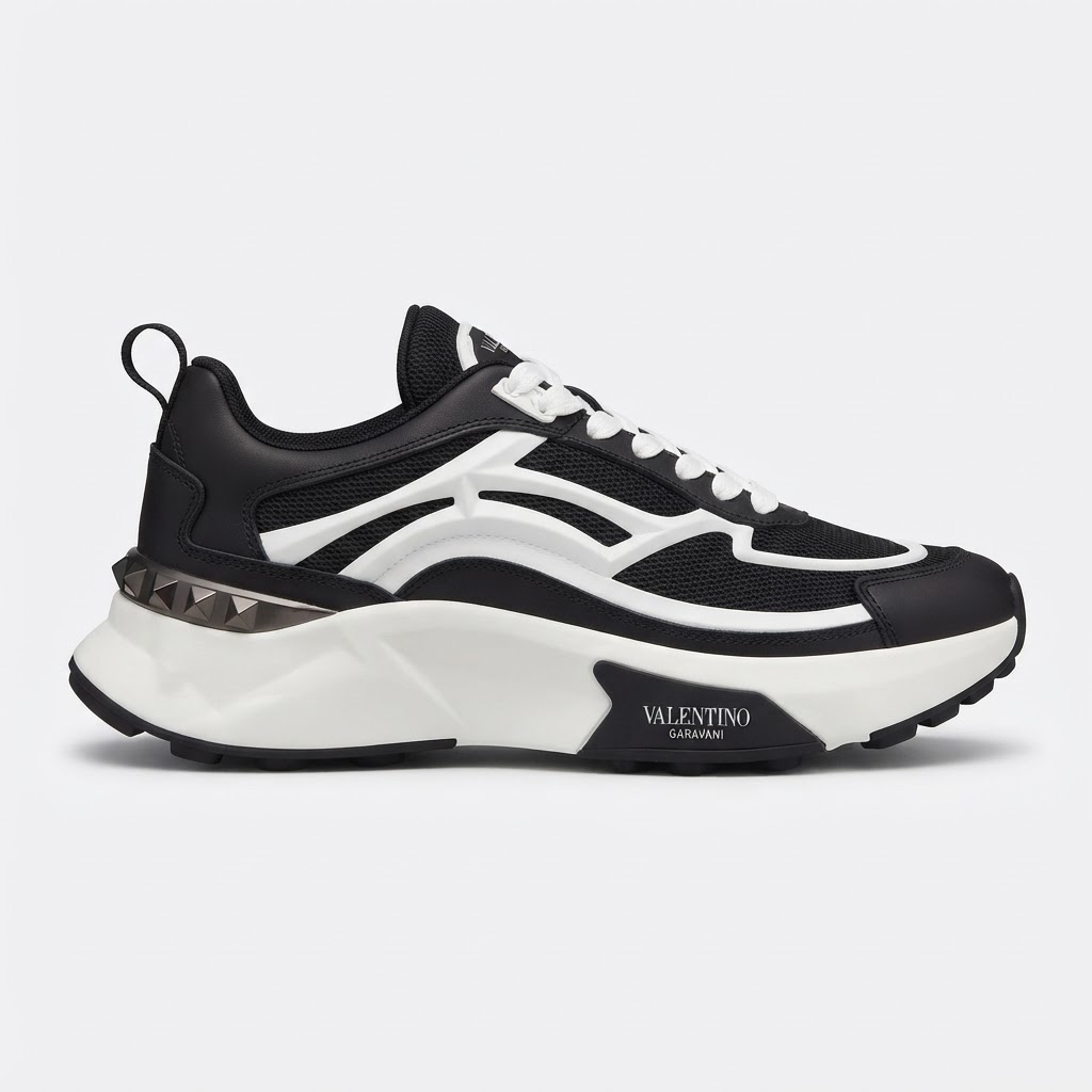 Valentino Garavani One Stud Sneaker (Black/White)