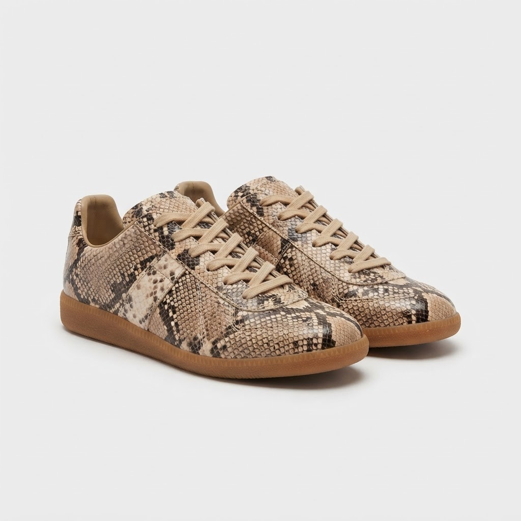 Snakeskin Print Sneaker (Tan/Black)