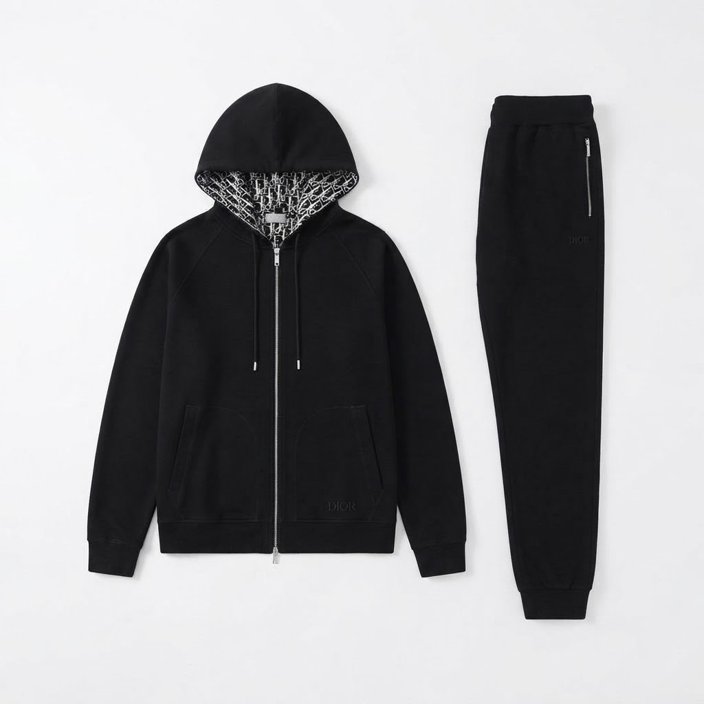 Dior Zip Hoodie & Sweatpants Set (Black)