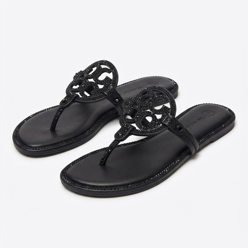 Tory Burch Miller Crystal Sandal (Black)