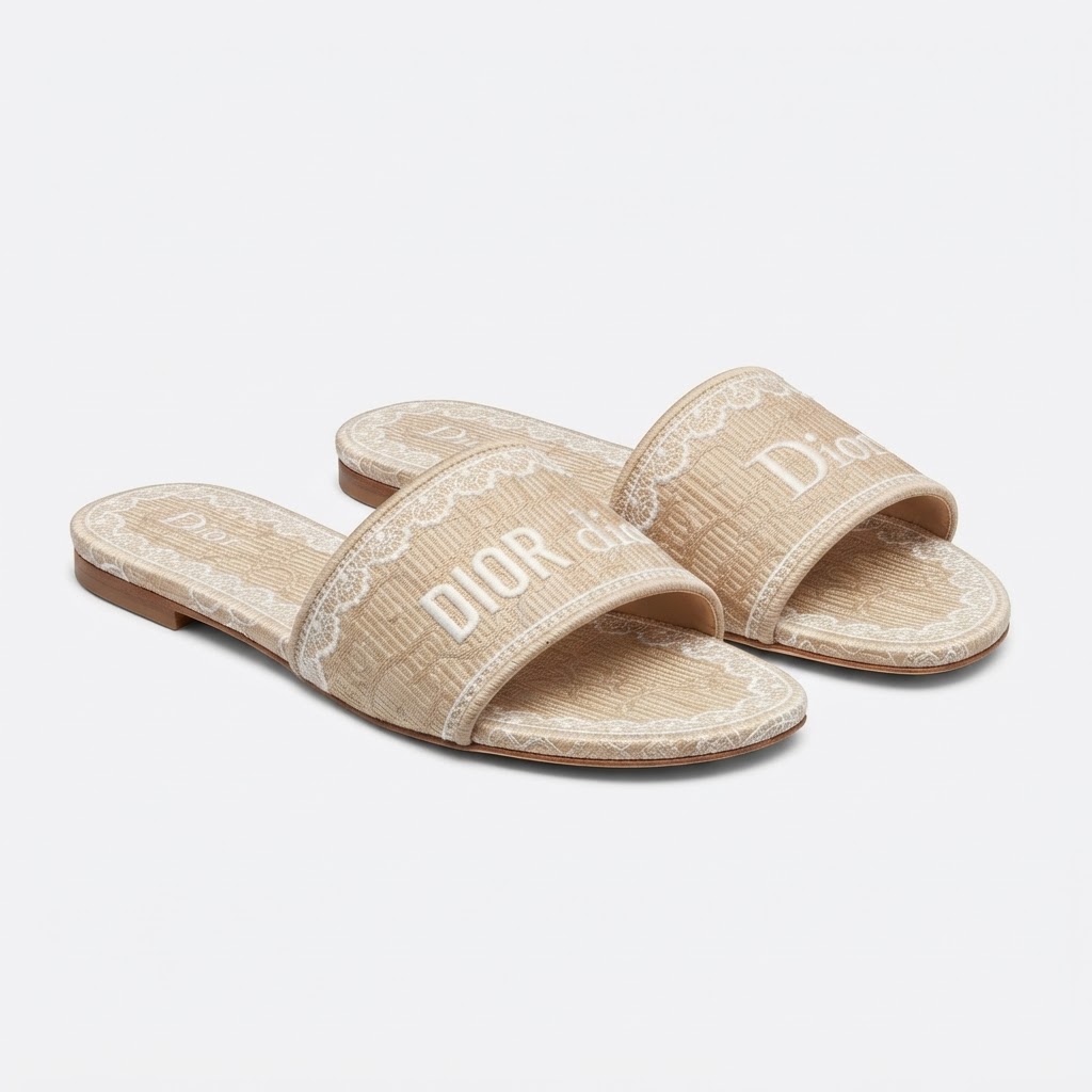 Dior Dway Slide (Beige Oblique Lace)