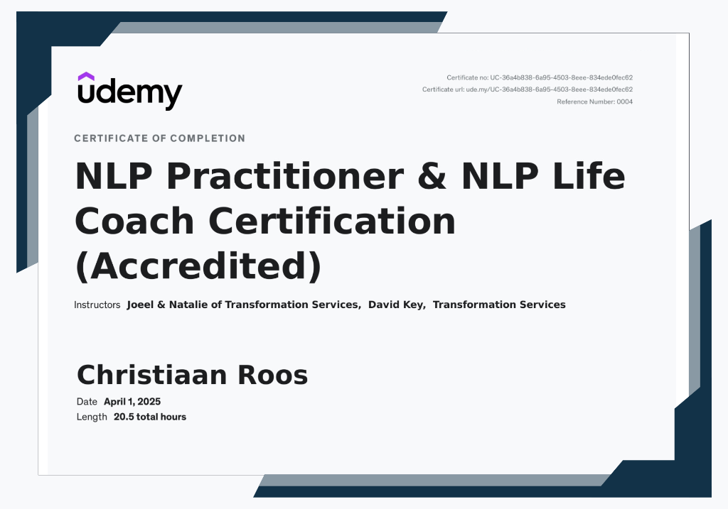 NLP Practitioner & NLP Life Coach Certification — Udemy (Accredited)