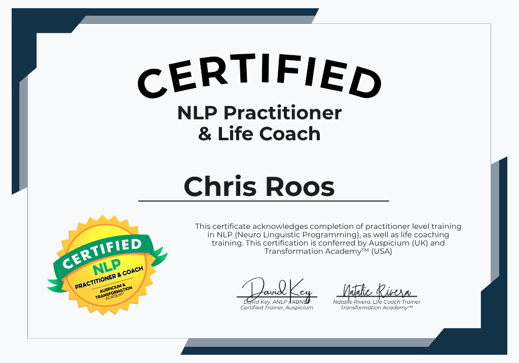 NLP Practitioner & Life Coach — Auspicium (UK) & Transformation Academy (USA)