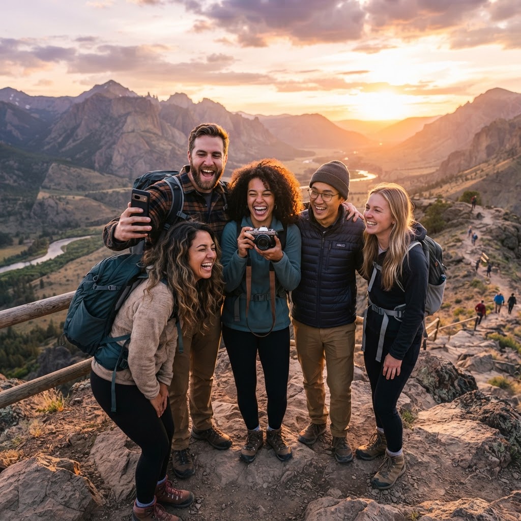 Travellers creating holiday memories