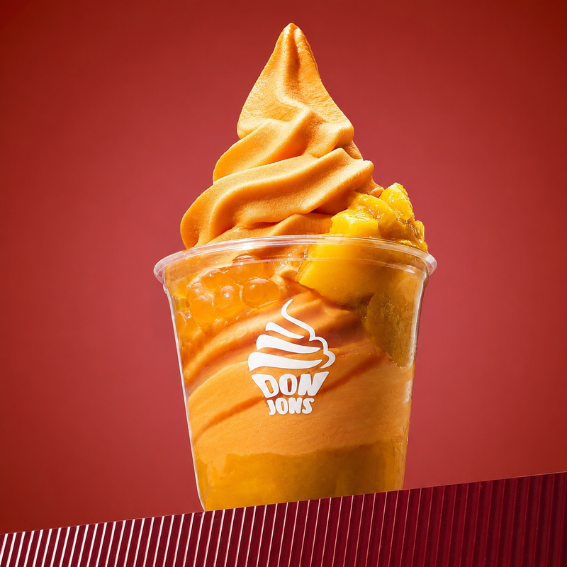 Orange soft serve with mango topping