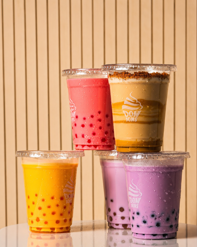 Four colorful Donjons drinks