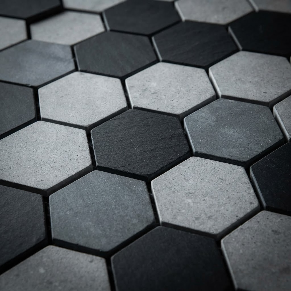 Hexagonal Geometric Mosaic Floor Inlay