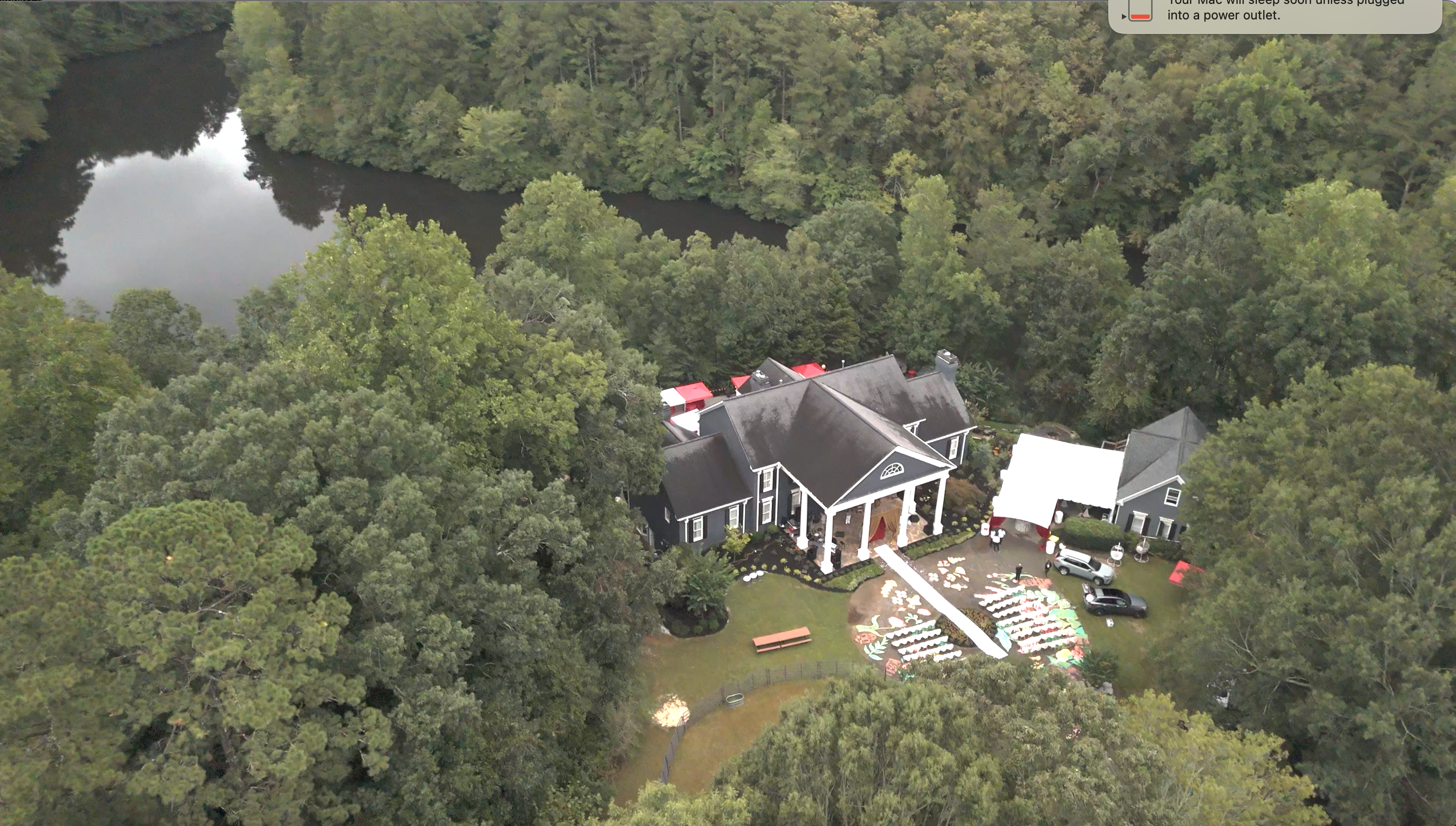 12675 Silver Fox Court — aerial view of property, lake and event lawn