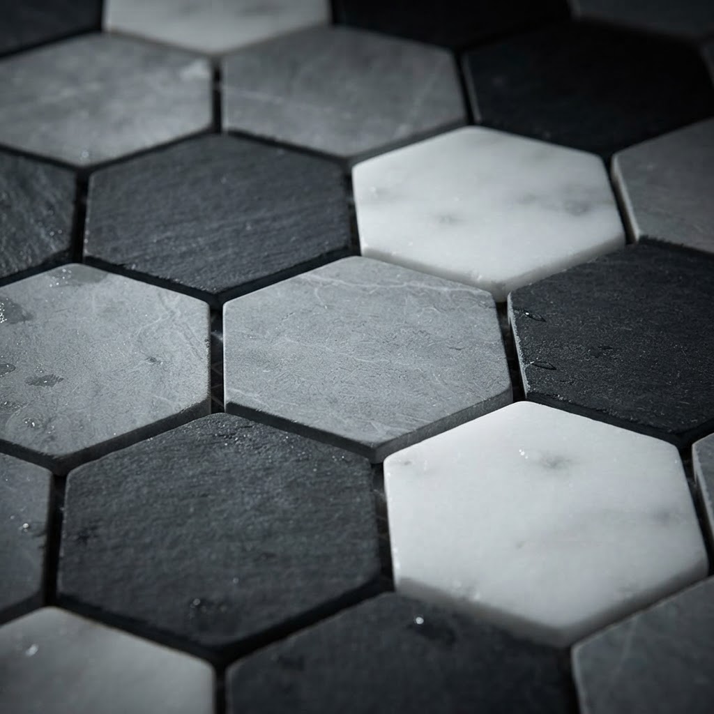 Geometric Hexagon Bathroom Floor Mosaic