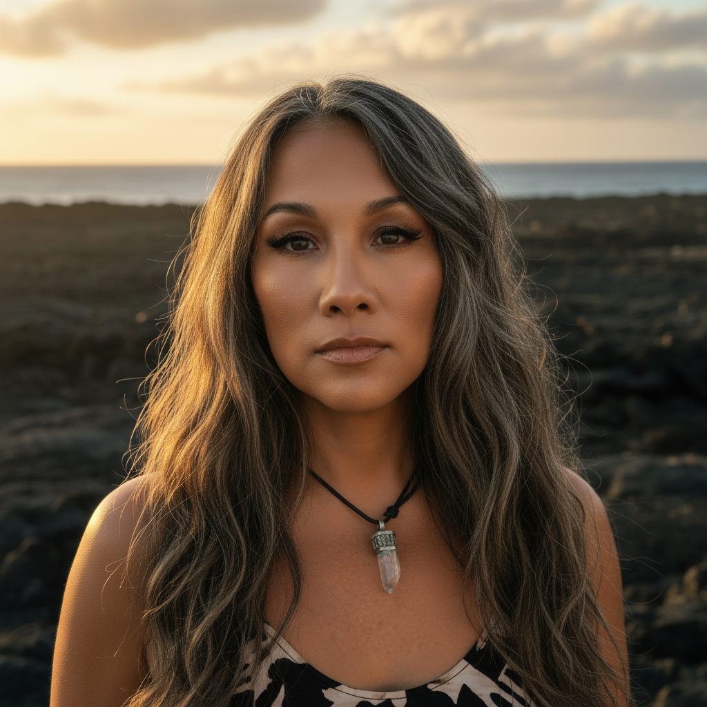 Creator in warm beach light with beauty products — placeholder for hero UGC reel