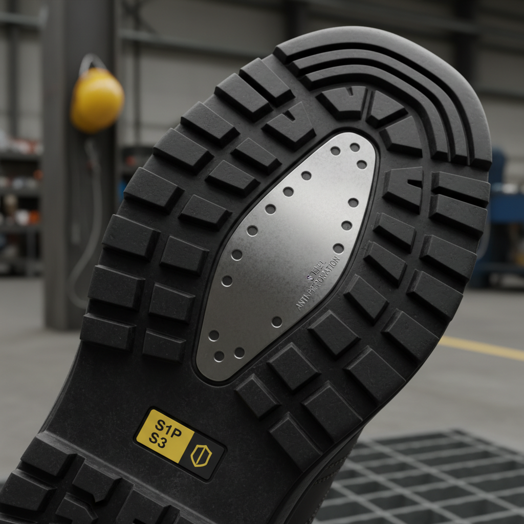 Semelle de chaussure de sécurité S3 avec plaque anti-perforation et marquage norme EN ISO 20345