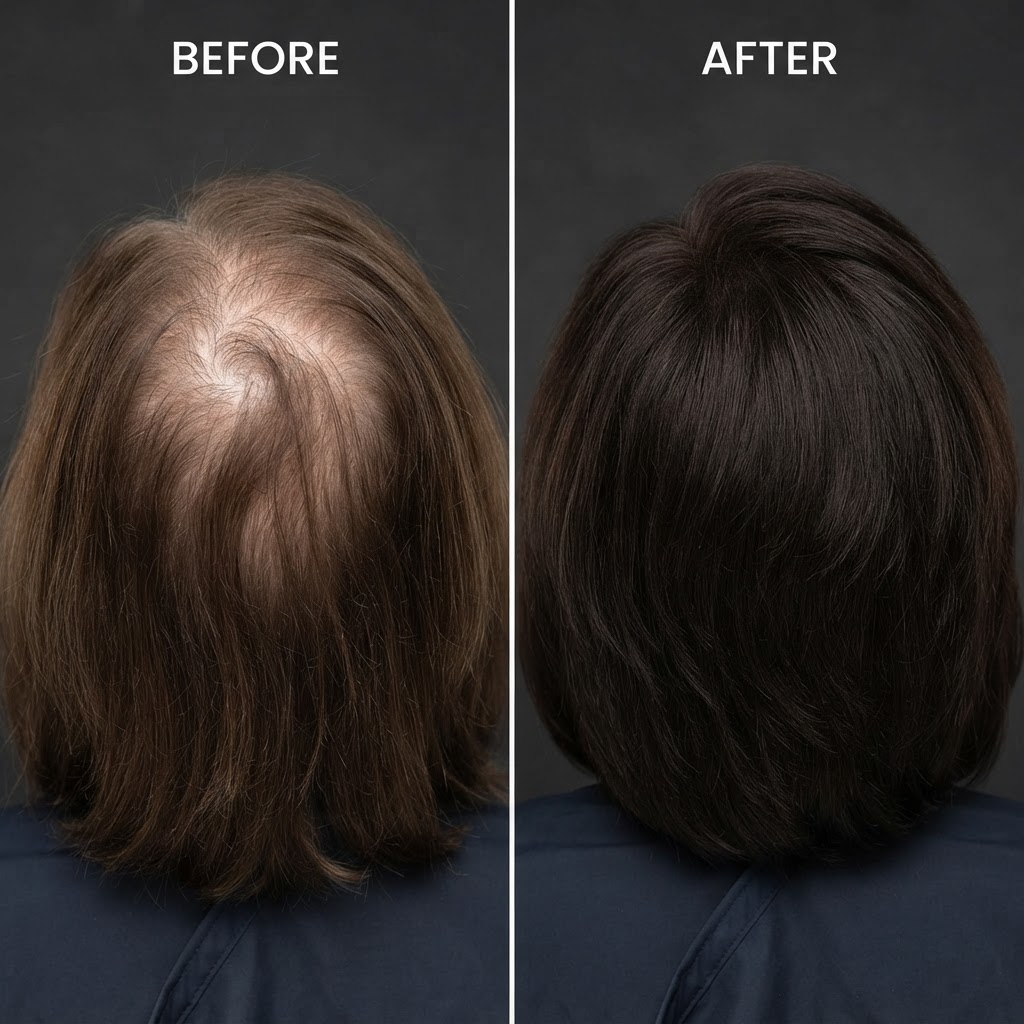 FiberNova before and after — Back of Head — Woman