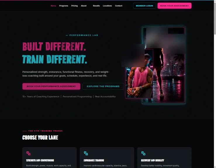 Fitness and coaching studio website built by Control Point AI Firm