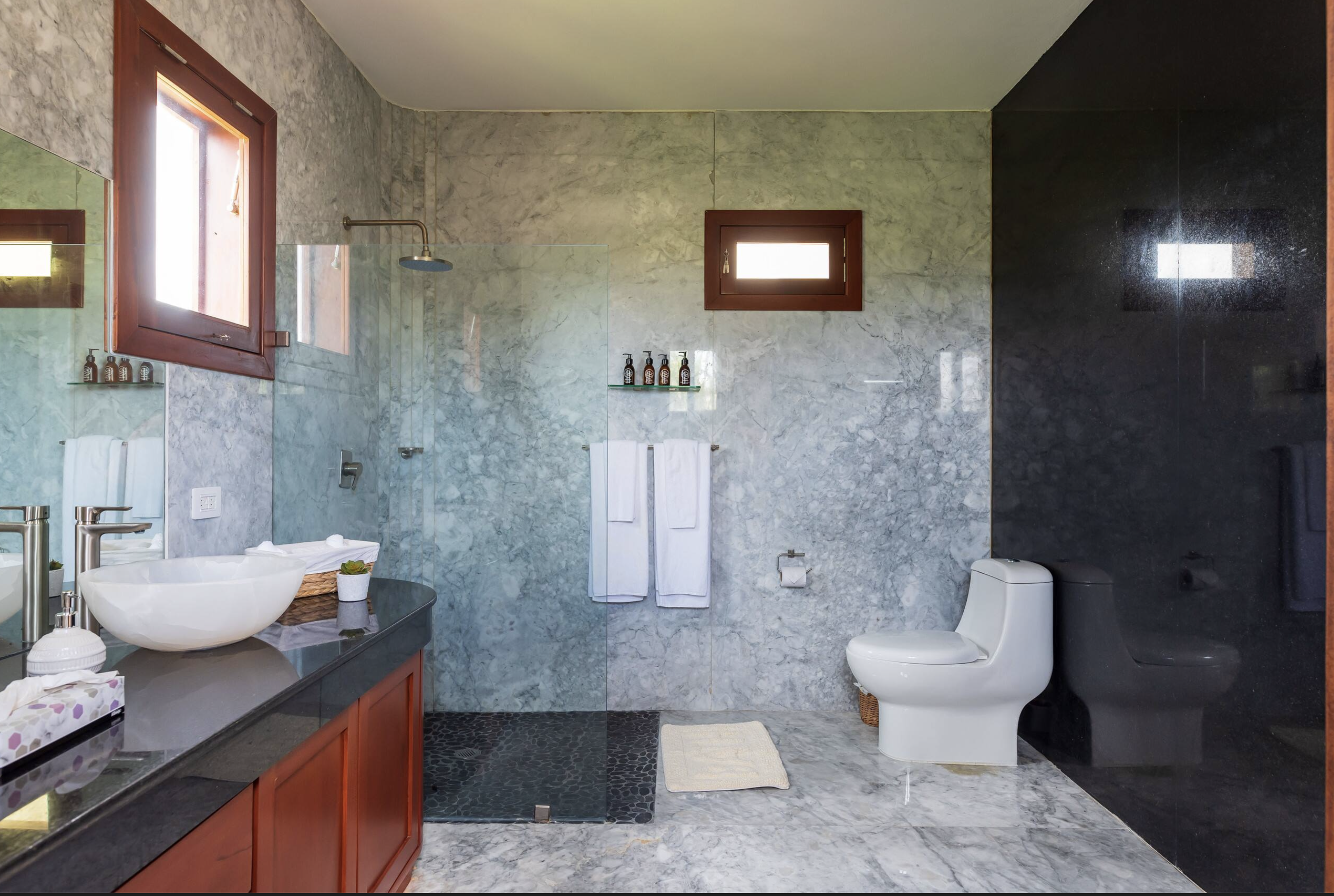 Bathroom with stone shower