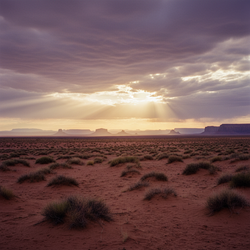 Desert plain under dramatic sky