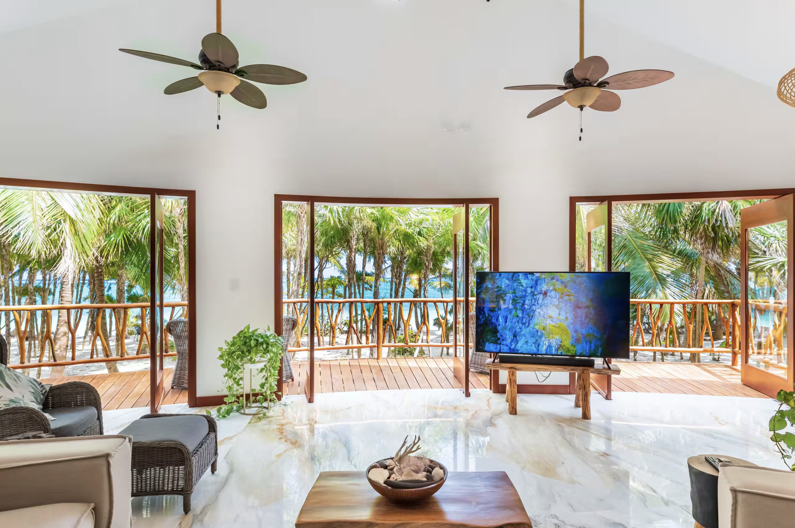 Living room opening to the deck