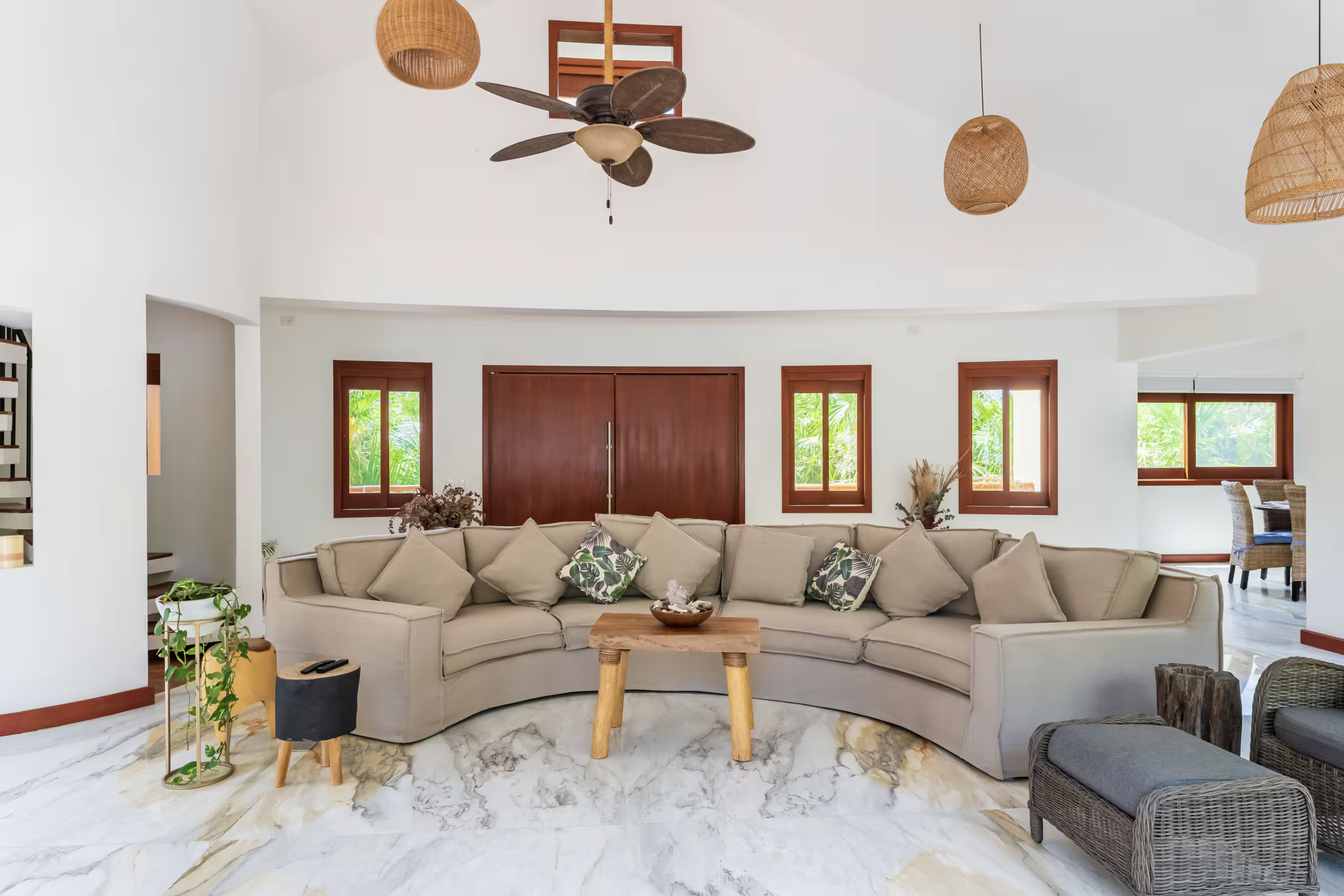 Living room with curved sectional
