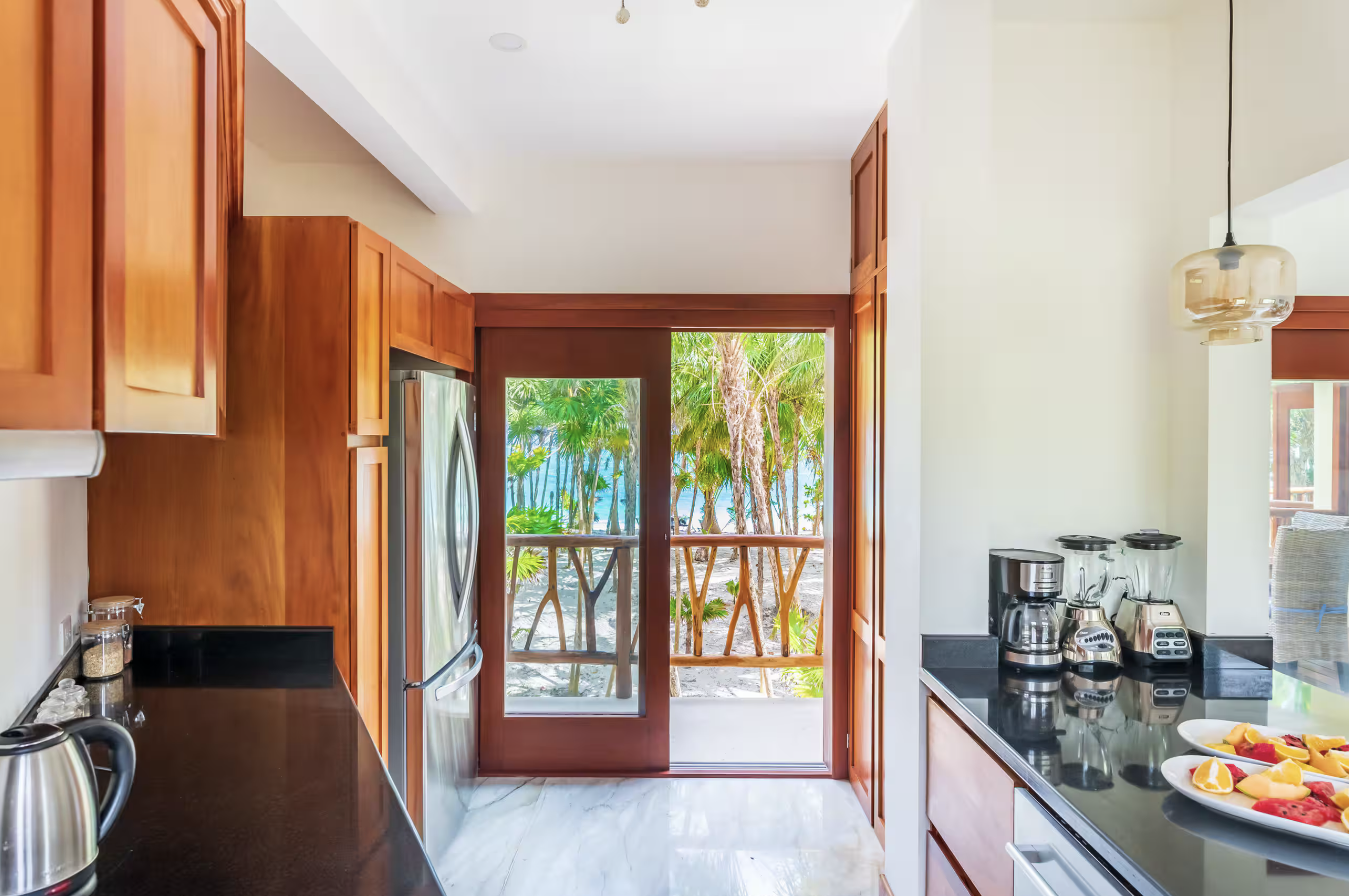 Kitchen framing the beach view