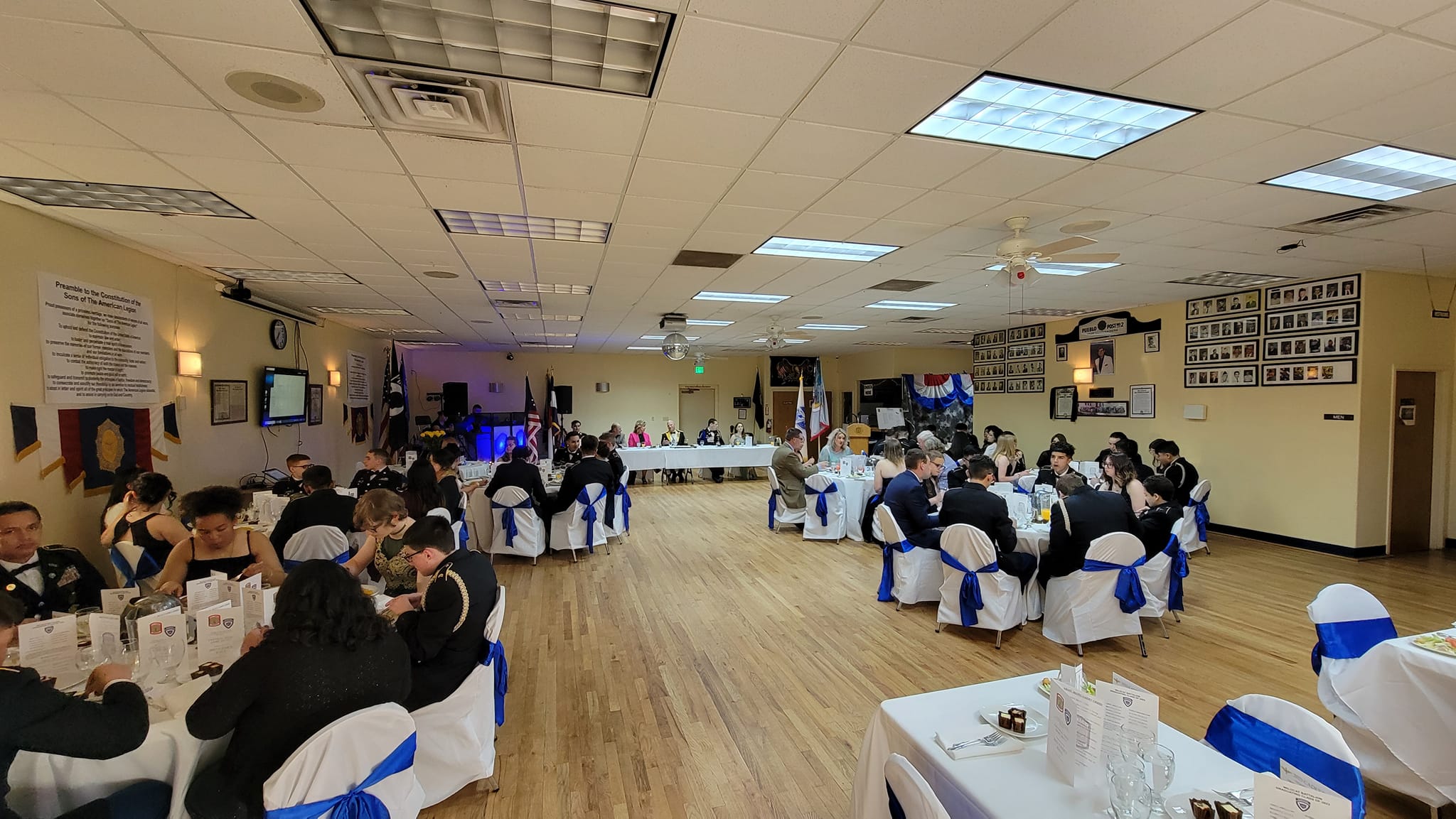 American Legion event hall set up for a community gathering
