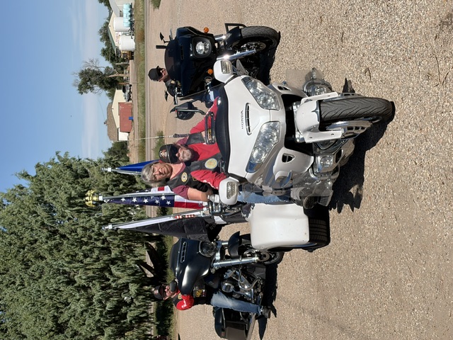 Avondale Veteran's Parade — motorcyclists with American flag on white Honda Gold Wing