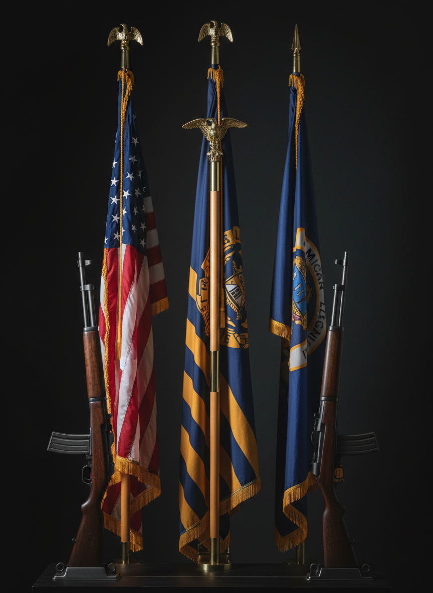 American Legion ceremonial color guard flags