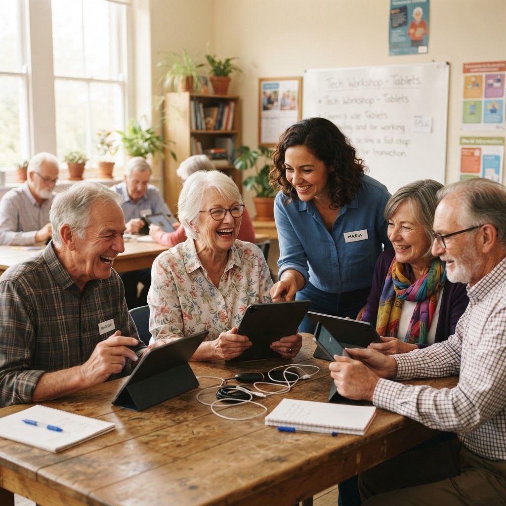 Seniors learning together in a workshop