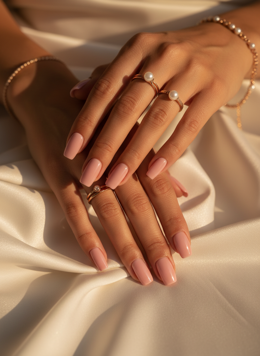 Elegant luxury nail art with soft pink acrylic nails