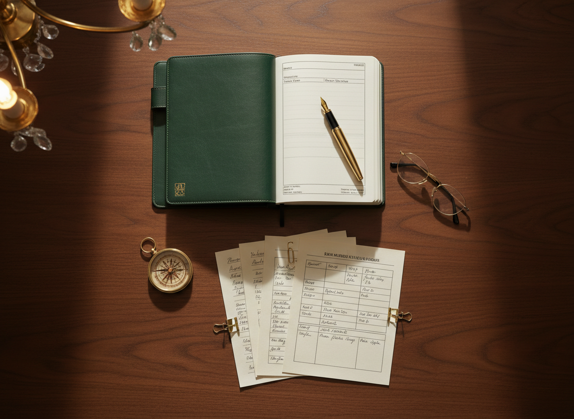 Financial planning tools on a wooden desk