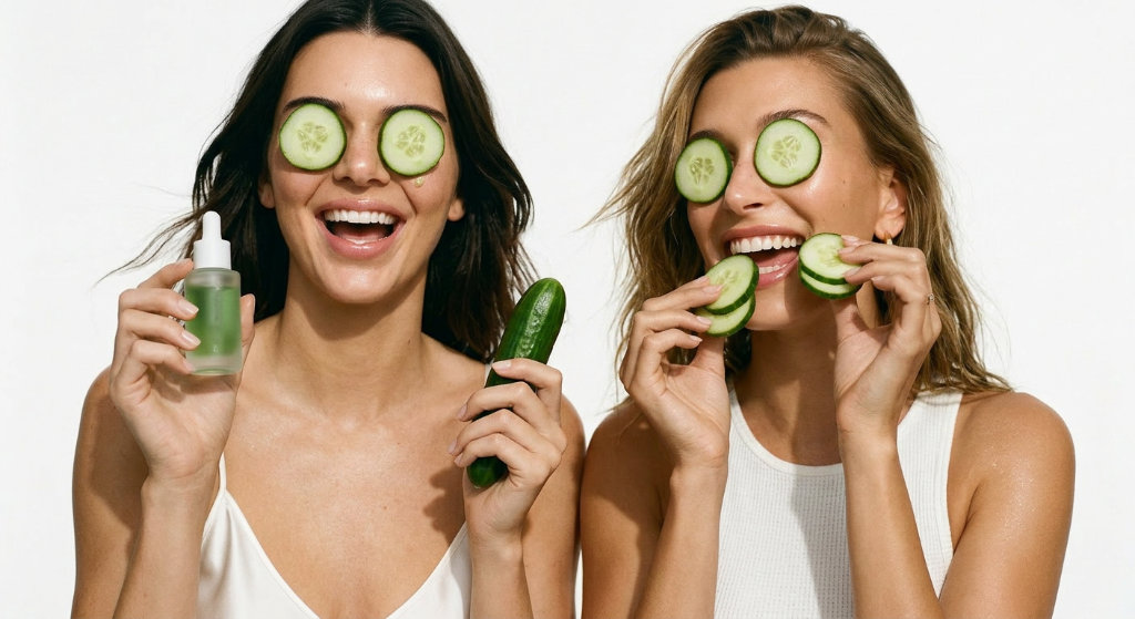 Duo with cucumbers — Garden Dew Serum campaign
