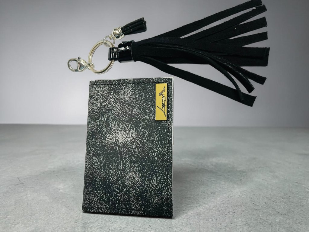 Set Billetera + Llavero Cuero - Negro Craquelado