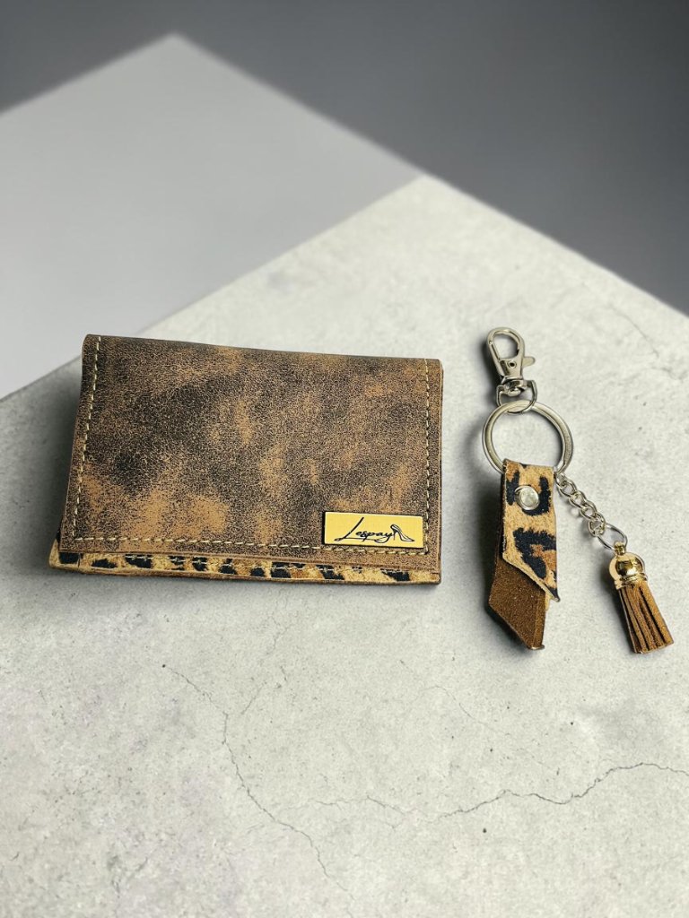 Set Billetera + Llavero Cuero - Leopardo