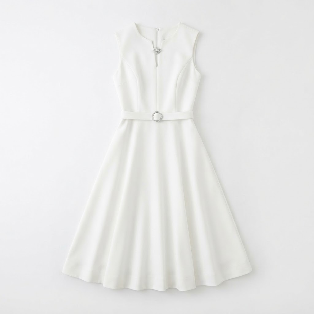 Crystal Brooch Sleeveless Midi Dress